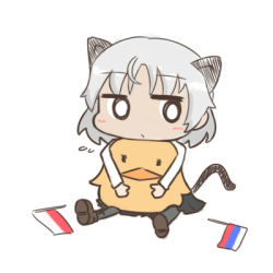 Rule 34 | 1girl, animal ears, cat ears, cat tail, chibi, euro 2012, flag, hug, lowres, poland, russia, sanya v. litvyak, sitting, strike witches, stuffed toy, tail, toy, world witches series
