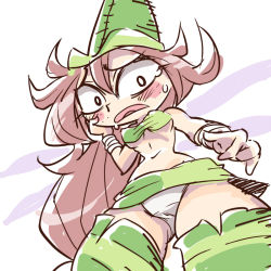 Rule 34 | 1girl, betilla (rayman), blush, breasts, fairy, freckles, hat, k-nattoh, long hair, looking at viewer, navel, panties, rayman, rayman origins, red hair, solo, thick thighs, thighhighs, thighs, underwear