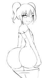 Rule 34 | ass, ass focus, choker, clothes, flat chest, huge ass, looking back, sketch, standing, tagme, thick thighs, thighs, tight clothes, twintails, wide hips, zonen404