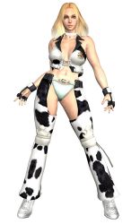 Rule 34 | 1girl, 3d, animal print, blonde hair, breasts, chaps, cow print, dixie clemets, large breasts, midriff, official art, rumble roses, solo