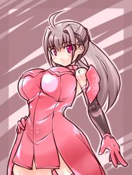 Rule 34 | 10s, 1girl, ach, bodysuit, breasts, busou shinki, curvy, darui hito, darui nin oo, doll joints, gloves, huge breasts, joints, long hair, pink eyes, ponytail, red eyes, sleeveless, solo, tight clothes
