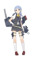 Rule 34 | 10s, 1girl, blue eyes, blue hair, full body, gloves, hand on own hip, hatsukaze (kancolle), kantai collection, konishi (koconatu), long hair, machinery, matching hair/eyes, official art, red footwear, school uniform, shoes, short sleeves, solo, transparent background, turret, vest, white gloves