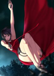 Rule 34 | 1girl, 5tatsu, ada wong, arm up, bare arms, black choker, black eyes, black footwear, black hair, breasts, choker, dress, dual wielding, forest, full body, gun, handgun, highres, holding, holding gun, holding weapon, holster, legs, long dress, looking at viewer, medium breasts, nature, night, outdoors, red dress, resident evil, resident evil 4, short hair, side slit, sleeveless, sleeveless dress, smile, solo, thigh holster, tree, weapon