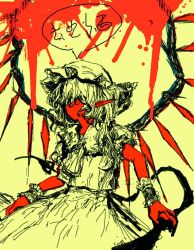Rule 34 | 1girl, blood, colorful, faceless, flandre scarlet, hat, on ( l0 ), pointy ears, side ponytail, standing, touhou, wings, wristband