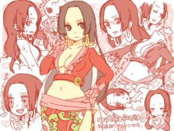 Rule 34 | 1girl, amazon warrior, black hair, blush, boa hancock, breasts, cleavage, earrings, expressions, happy, heart, heart hands, jewelry, long hair, midriff, navel, nude, one piece, salome (one piece), sigh, skull, snake, translation request, yukke