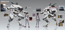 Rule 34 | 1girl, absurdres, adjusting clothes, adjusting gloves, ankle socks, anklet, black gloves, brown hair, character sheet, commentary, cropped jacket, d.va (overwatch), english commentary, english text, full body, gloves, grey background, grey jacket, grey pants, high collar, highres, jacket, jewelry, meka (overwatch), multicolored clothes, multicolored jacket, multiple girls, official alternate costume, official alternate hair length, official alternate hairstyle, official art, open clothes, open jacket, orange-tinted eyewear, overwatch, overwatch 2, pants, photo inset, porsche, porsche d.va, porsche macan, purple footwear, purple jacket, reference inset, shirt, shoes, short hair, sneakers, socks, standing, tinted eyewear, white shirt, white socks, zipper pull tab