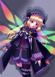 Rule 34 | 00s, 1girl, blonde hair, colette brunel, dark persona, gothic lolita, gufreedom, headdress, lolita fashion, red eyes, tales of (series), tales of symphonia, thighhighs, wings