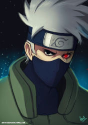 Rule 34 | 1boy, asad farook, commentary, completion time, flak jacket, forehead protector, glowing, glowing eye, half mask, hatake kakashi, heterochromia, jacket, looking at viewer, making-of available, male focus, mask, mouth mask, naruto, naruto (series), night, night sky, red eyes, sharingan, short hair, silver hair, sky, solo, spiked hair, upper body