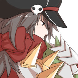 Rule 34 | 1boy, armor, barding, black eyes, black headwear, brown hair, cabbie hat, cape, closed mouth, commentary request, dragon, dragon riding, ferus (ragnarok online), from behind, hat, hat ornament, long hair, looking afar, looking to the side, natsuya (kuttuki), pauldrons, ragnarok online, red cape, red scarf, rune knight (ragnarok online), scarf, shoulder armor, simple background, skull hat ornament, solo focus, spiked pauldrons, white background