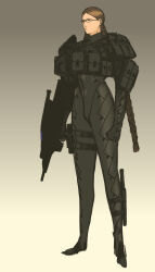 Rule 34 | 1girl, absurdres, airburst grenade launcher, alliant techsystems, armor, assault rifle, bad anatomy, black gloves, body armor, bodysuit, braid, breasts, brown eyes, brown hair, bullpup, carbine, clenched hand, computerized scope, contraves brashear systems, female focus, glasses, glasses girl (nameo), gloves, grenade launcher, gun, heckler &amp; koch, highres, holding, holding gun, holding weapon, huge weapon, l-3 communications corporation, l3 technologies, large breasts, long hair, military, military program, modular weapon system, multi-weapon, multiple-barrel firearm, nameo (judgemasterkou), night-vision device, objective individual combat weapon (military program), objective infantry combat weapon (military program), original, poorly drawn, pouch, precision-guided firearm, prototype design, rifle, scope, selectable assault battle rifle (military program), semi-automatic firearm, semi-automatic grenade launcher, semi-rimless eyewear, short-barreled rifle, sight (weapon), smart scope, solo, telescopic sight, thermal weapon sight, transforming weapon, trigger discipline, twin braids, under-barrel configuration, under-rim eyewear, underbarrel assault rifle, underbarrel rifle, weapon, xm104 (smart scope), xm29 oicw