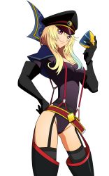Rule 34 | 10s, 1girl, absurdres, blonde hair, crossover, gloves, hat, highres, long hair, mask, milla maxwell, official alternate costume, purple eyes, smile, solo, star driver, tales of (series), tales of xillia, thighhighs, transparent background, vector trace