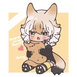 Rule 34 | animal ears, black jacket, blonde hair, coyopotato, coyote, coyote (kemono friends), wolf ears, wolf tail, cthun n, gloves, highres, jacket, kemono friends, kemono friends v project, necktie, shirt, shoes, short hair, skirt, smile, tail, virtual youtuber, white shirt, yellow eyes, yellow gloves