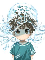 Rule 34 | 1boy, child, looking at viewer, non-web source, original, phamquo35059479, shirt, simple background, smile, solo, standing, water, white background