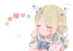 Rule 34 | 1girl, antlers, braid, branch, brooch, ceres fauna, clenched hands, dress, earrings, flower, green hair, hair flower, hair ornament, hair over one eye, heart, highres, hololive, hololive english, horns, jewelry, mayumura, pursed lips, ribbon, solo, virtual youtuber, yellow eyes