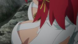 Rule 34 | 1girl, animated, animated gif, breasts, cleavage, from above, izetta, large breasts, pov, red hair, shuumatsu no izetta, solo