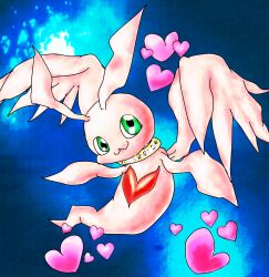 Rule 34 | digimon, digimon (creature), green eyes, heart, highres, holy ring, marinangemon, solo, wings