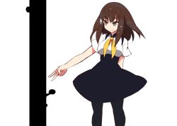 Rule 34 | 10s, 1girl, 9law, bad id, bad pixiv id, breasts, brown hair, gatchaman crowds, green eyes, high-waist skirt, ichinose hajime, pantyhose, short hair, simple background, skirt, smile, solo, v, white background