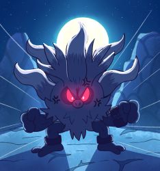 Rule 34 | angry, annihilape, artist request, clenched hands, creatures (company), full body, full moon, game freak, gen 9 pokemon, glowing, glowing eyes, highres, looking at viewer, moon, night, night sky, nintendo, pokemon, pokemon (creature), sky, solo, standing
