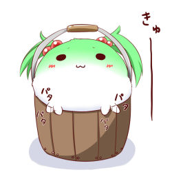Rule 34 | :3, bucket, female focus, hair bobbles, hair ornament, highres, in bucket, in container, kisume, makuran, no humans, sukusuku hakutaku, touhou, twintails, white background