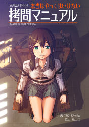 Rule 34 | 1girl, bdsm, bondage, bound, breasts, brown hair, chain, chair, green eyes, hair ornament, hairclip, looking at viewer, school uniform, sitting, small breasts, solo, table, twintails, yamada (gotyui)