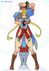 Rule 34 | 2girls, ahoge, black hair, blue dress, blue eyes, blue leotard, boots, bracelet, braid, brown footwear, brown pantyhose, bun cover, cammy white, capcom, china dress, chinese clothes, chun-li, clenched hand, closed eyes, commentary, crossed arms, curvy, double bun, dress, earrings, english commentary, facial scar, facing viewer, fingerless gloves, full body, gloves, hair bun, hair pulled back, height difference, high-waist pantyhose, highleg, highleg leotard, highres, huge ahoge, jewelry, knee boots, leotard, long hair, long legs, long sleeves, looking at viewer, low twin braids, multiple girls, no headwear, pantyhose, pelvic curtain, puckered lips, puffy short sleeves, puffy sleeves, red gloves, ribbed leotard, ribbed sleeves, scar, scar on cheek, scar on face, short hair, short sleeves, shoulder pads, spiked bracelet, spikes, standing, street fighter, street fighter ii (series), street fighter zero (series), thick thighs, thighs, twin braids, twitter username, vambraces, wallace pires, white footwear