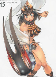 Rule 34 | 00s, 1girl, ancient princess menace, black hair, blue eyes, blue panties, breasts, f.s., large breasts, menace (queen&#039;s blade), menace (queen's blade), panties, queen&#039;s blade, revealing clothes, setra, short hair, solo, striped clothes, striped panties, underwear