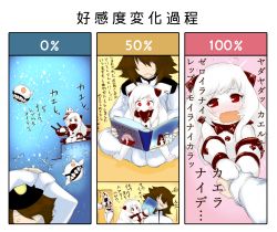 Rule 34 | 1boy, 4girls, abyssal ship, admiral (kancolle), anger vein, blush, brown hair, cameo, claws, colored skin, comic, commentary request, crying, dandara (karakure), detached sleeves, dress, go back!, hat, highres, horns, kantai collection, long hair, military, military uniform, multiple girls, naval uniform, northern ocean princess, open mouth, peaked cap, red eyes, seaport princess, southern ocean war princess, sparkle, ^^^, translation request, uniform, wavy mouth, white dress, white hair, white skin
