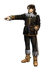 Rule 34 | 1boy, ankle boots, belenus, belt, boots, brown hair, dagger, facial hair, formal, full body, knife, long sleeves, male focus, mustache, official art, outstretched arm, scabbard, sheath, short hair, simple background, solo, spurs, standing, sword, uniform, unsheathed, valkyrie profile (series), weapon, white background, yoshinari kou, yoshinari you