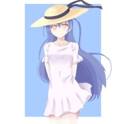 Rule 34 | 1girl, absurdres, arm behind back, artist name, artist request, black bow, black ribbon, blue hair, blush, bow, breasts, brown eyes, brown hat, collarbone, dress, female focus, floating hair, hair between eyes, hat, hat bow, hat ribbon, highres, long hair, looking at viewer, love live!, love live! school idol project, miniskirt, parted lips, plaid, plaid dress, plaid skirt, pleated, pleated dress, pleated skirt, ribbon, short sleeves, skirt, small breasts, smile, solo, sonoda umi, wavy hair, white dress, white skirt, yellow eyes