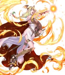 Rule 34 | 1girl, arm guards, armor, blonde hair, braid, cape, chain, dress, fire, fire emblem, fire emblem: three houses, fire emblem heroes, flower, gradient hair, green eyes, green hair, hair flower, hair ornament, high heels, highres, lips, long dress, long hair, looking away, low-braided long hair, low-tied long hair, magic, multicolored hair, nintendo, nishiki areku, official art, open mouth, seiros (fire emblem), single braid, sleeveless, sleeveless dress, slit pupils, solo, sword, thigh strap, toeless footwear, toes, transparent background, two-tone hair, weapon, white background, white dress