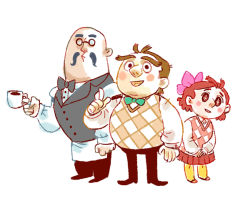 Rule 34 | + +, 1girl, 2boys, animal crossing, apron, bald, blathers (animal crossing), bow, bowtie, brewster (animal crossing), brother and sister, brown hair, celeste (animal crossing), coffee, cup, eyebrows, facial hair, glasses, hair ornament, hannah ayoubi, humanization, looking at viewer, multiple boys, mustache, nintendo, open mouth, pointing, short hair, siblings, simple background, skirt, smile, standing, vest, white background