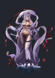 Rule 34 | 1girl, absurdres, bare shoulders, breasts, cleavage, clothing cutout, detached sleeves, halterneck, harem outfit, highres, horns, large breasts, looking at viewer, navel, navel cutout, original, red eyes, shoulder cutout, skirt, solo, thighhighs, thighs, tnr (horiko1525), underboob