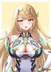 Rule 34 | 1girl, absurdres, blonde hair, breasts, cleavage, highres, large breasts, mythra (xenoblade), solo, taro (peach taro51), xenoblade chronicles (series), xenoblade chronicles 2, yellow eyes