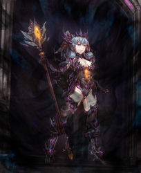 Rule 34 | 1girl, absurdres, alternate costume, armor, blue eyes, boots, breasts, cleavage, corruption, crown, dark persona, darkness, empty eyes, expressionless, fog, fog king, groin, head wings, high heels, highres, holding, holding staff, holding weapon, leebigtree, leotard, medium breasts, melia antiqua, monolith soft, nintendo, orange eyes, possessed, possession, silver hair, slit pupils, smoke, solo, staff, standing, thighhighs, weapon, wings, xeno (series), xenoblade chronicles: future connected, xenoblade chronicles (series), xenoblade chronicles 1
