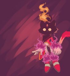 Rule 34 | 1girl, absurdres, blaze the cat, burning, burning blaze, face in shadow, fire, forehead jewel, furry, furry female, gloves, glowing, glowing eyes, highres, jacket, karl0, pants, pink footwear, pink fur, red jacket, simple background, sonic (series), white gloves, white pants, yellow eyes