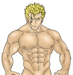 1boy abs fairy_tail laxus_dreyar looking_at_viewer male_focus muscular nude pectorals smile solo