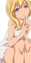 Rule 34 | 1girl, aonori misuji, blonde hair, blue eyes, closed mouth, dress, kingdom hearts, kingdom hearts ii, long hair, looking at viewer, namine, simple background, smile, solo, white background, white dress