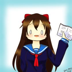 Rule 34 | 1girl, alice37125, aqua background, aqua eyes, artist name, artist request, black shirt, blue eyes, blue sailor collar, blush, book, bow, breasts, brown hair, collarbone, female focus, hair between eyes, hair bow, half updo, high ponytail, highres, holding, holding book, long hair, long sleeves, looking at viewer, love live!, love live! nijigasaki high school idol club, love live! school idol festival, necktie, o o, osaka shizuku, parted lips, ponytail, red bow, red neckwear, sailor collar, shirt, small breasts, smile, solo, upper body, white background