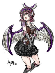 Rule 34 | 1girl, adapted costume, animal ears, bare shoulders, bug, butterfly, casual, contemporary, earrings, female focus, hat, insect, jewelry, kitayuki kajika, mystia lorelei, piercing, pink hair, red eyes, short hair, simple background, sketch, skirt, solo, tattoo, tongue, tongue out, tongue piercing, touhou, wings