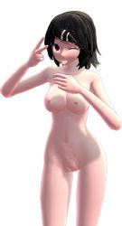Rule 34 | 1girl, 3d, asagiri asagi, black hair, breasts, cleft of venus, cowboy shot, disgaea, female focus, large breasts, lowres, medium breasts, nipples, nude, one eye closed, short hair, small areolae, small nipples, solo, standing, tagme, transparent background, uncensored, v, wink