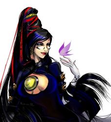 Rule 34 | 1girl, anna kemushi, bayonetta (series), black hair, bodysuit, breasts, bug, butterfly, female focus, glasses, insect, long hair, long legs, md5 mismatch, mole, mole under mouth, resized, solo, white background