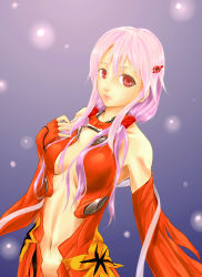 Rule 34 | 1059, 10s, 1girl, bare shoulders, breasts, center opening, cleavage, detached sleeves, elbow gloves, fingerless gloves, gloves, guilty crown, hair ornament, hairclip, highres, long hair, looking at viewer, navel, pink hair, red eyes, solo, standing, twintails, yuzuriha inori