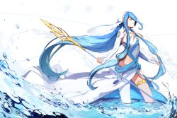 Rule 34 | 1girl, 3four, azura (fire emblem), blue hair, breasts, closed mouth, dancer, dress, elbow gloves, closed eyes, female focus, fingerless gloves, fire emblem, fire emblem fates, gloves, jewelry, long hair, necklace, nintendo, profile, ripples, sidelocks, solo, standing, very long hair, water, white background, white gloves