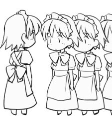 Rule 34 | 6+girls, algorithm march, animated, animated gif, chikoi, clone, greyscale, lowres, maid, monochrome, multiple girls, pythagoras switch
