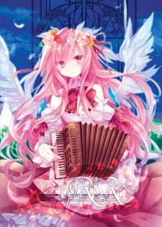 Rule 34 | 1girl, accordion, dress, female focus, flower, highres, ibara riato, instrument, nature, original, outdoors, plant, sky, solo, wings, wreath