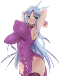 Rule 34 | 00s, 1girl, aqua eyes, armpits, bad anatomy, black thighhighs, blue hair, bouncing breasts, breasts, final fantasy, final fantasy ix, fingerless gloves, genderswap, genderswap (mtf), gloves, hip focus, huge breasts, impossible clothes, impossible shirt, jiz, kuja, long hair, narrow waist, no panties, open mouth, shirt, simple background, skin tight, solo, thighhighs, very long hair, wide hips, ziz (pantwo)