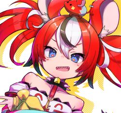 Rule 34 | animal ears, blue eyes, bongnom, collar, hakos baelz, highres, hololive, hololive english, looking at viewer, mouse ears, mouse girl, multicolored hair, red hair, sharp teeth, spiked collar, spikes, teeth, twintails, virtual youtuber
