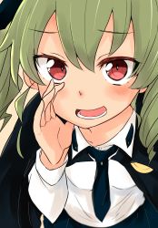Rule 34 | 1girl, absurdres, anchovy (girls und panzer), anzio school uniform, barashiya, black cape, black necktie, black ribbon, black skirt, blush, cape, close-up, commentary, dress shirt, drill hair, girls und panzer, green hair, hair ribbon, highres, long hair, long sleeves, looking at viewer, necktie, open mouth, pleated skirt, red eyes, ribbon, school uniform, shirt, skirt, smile, solo, standing, twin drills, twintails, whispering, white shirt