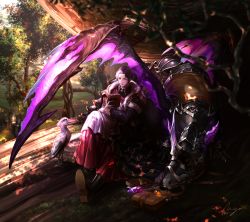 Rule 34 | 1boy, absurdres, bag, bird, book, closed mouth, commentary request, crystal, day, earrings, emet-selch, final fantasy, final fantasy xiv, forest, full body, fur trim, gloves, highres, huge filesize, jewelry, long sleeves, male focus, mega5155214x, multicolored hair, nature, open book, outdoors, ruins, shoebill, short hair, single earring, sitting, solo, third eye, tree, two-tone hair, white gloves, yellow eyes