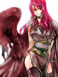 Rule 34 | 1girl, alternate color, arc system works, blazblue, blazblue: continuum shift, garter straps, pink hair, red eyes, sesame ange, smile, solo, thighhighs, tsubaki yayoi, wings